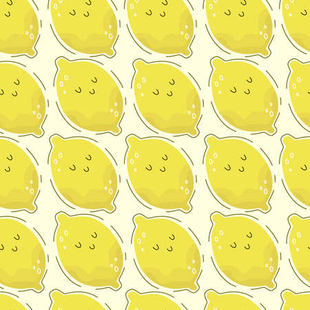 seamless pattern with cartoon yellow lemons. it can be used as wallpaper, poster, print for clothes, fabrics, textiles, notebooks, packaging paper. vector food background.のイラスト素材