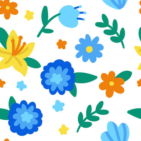 Cute Vector Seamless Pattern with Cartoon Flowers. floral background. Can be used as wallpaper,...