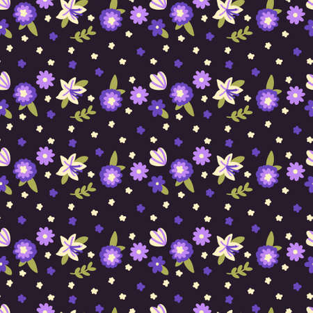 Cute Vector Seamless Pattern with Cartoon Flowers. floral background. Can be used as wallpaper, poster, print for clothing, fabric, textiles, notebooks, packaging paper.のイラスト素材