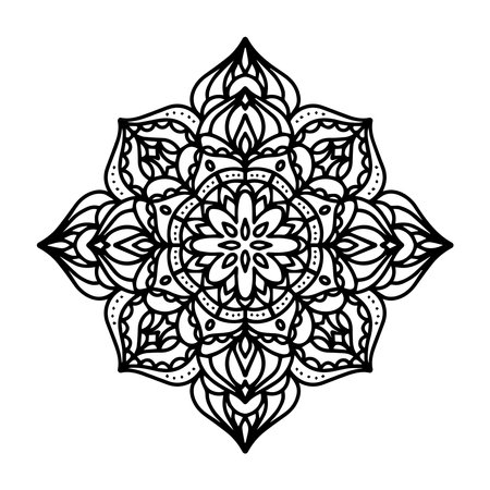 Vector illustration of an isolated Mandala on a white background. Henna, tattoo, floral pattern.のイラスト素材