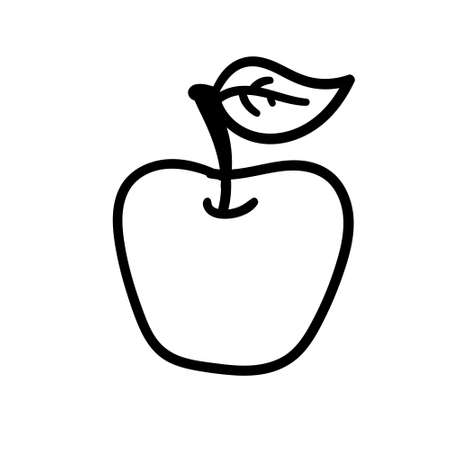 Vector hand drawn doodle sketch Apple with Leaf. Vector isolated Cartoon Food element illustration.のイラスト素材