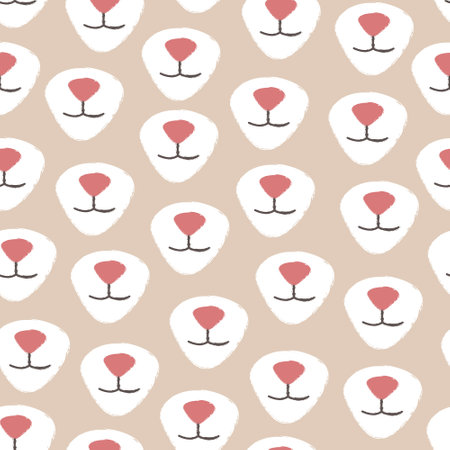 Vector seamless pattern with cats noses on beige background. Cute animal print for nursery, wrapping paper, textileのイラスト素材