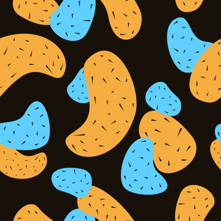 Vector seamless pattern with abstract colorful textured shapes on a black background.のイラスト素材