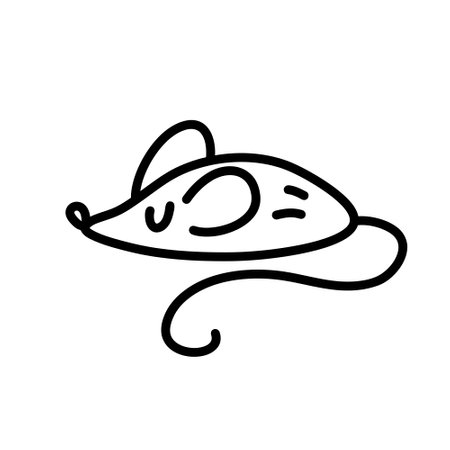 Cute Sleeping Little Mouse with Big Ears and Long Tail in Cartoon Doodle Style. Rodent Animal Graphic Sketch. Vector Hand Drawn Illustration, Icon, Print, Logo Isolated on a white background.のイラスト素材