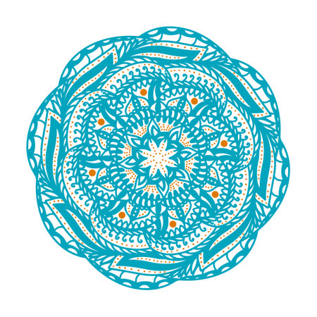 Vector Illustration Outline Blue Mandala Flower Isolated on a White Background. Circular Ornament in Ethnic Oriental Style. Design for Henna, Mehndi, Tattoo, Floral Pattern, Decoration.のイラスト素材