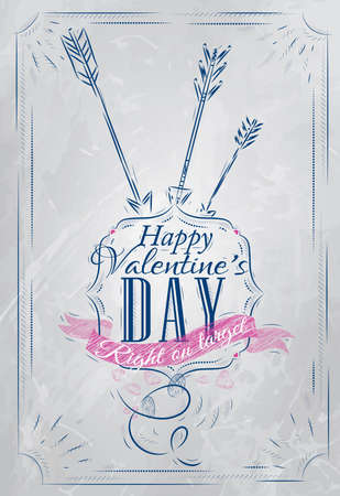 Poster Valentine s Day with blue chalk shown with a match lettering Happy Valentine s Day  Vectorのイラスト素材