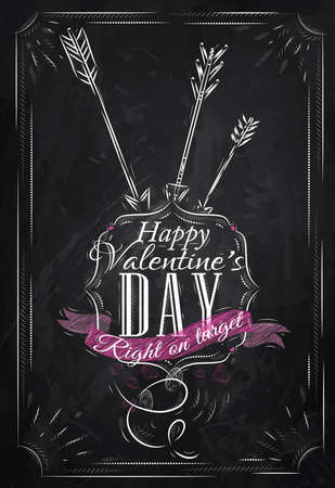 Poster Valentine s Day with chalk on the blackboard shown with a match lettering Happy Valentine s Day  Vectorのイラスト素材