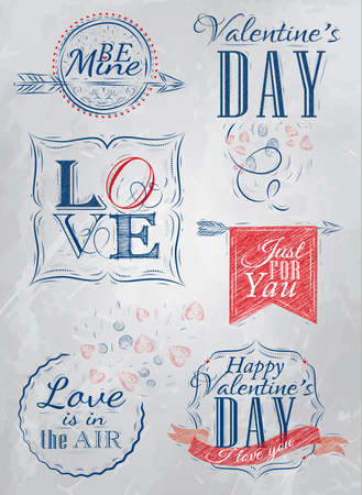 Valentine s Day and Love lettering collection of Valentine s Day from letters stylized for the drawing with chalk of blue  のイラスト素材