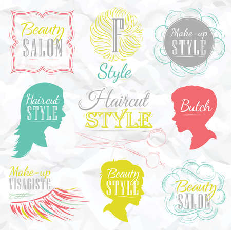 Set Beauty salon, side view in a retro style and stylized for the drawing with color のイラスト素材
