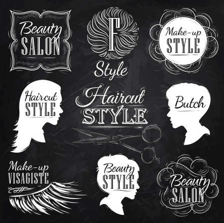 Set Beauty salon, side view in a retro style and stylized for the drawing with chalk on the blackboard  のイラスト素材