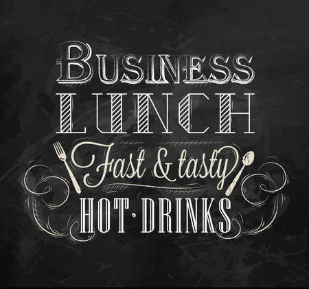 Business lunch chalk board with text business lunch every day hot drinks stylized for chalk drawing lettering  のイラスト素材