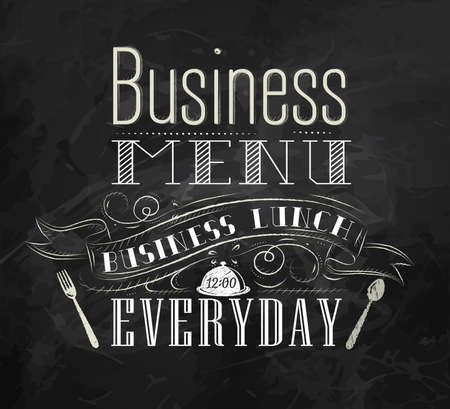 Business lunch chalk board with text business lunch every day hot drinks stylized for chalk drawing lettering  のイラスト素材