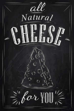 Poster lettering all natural cheese for you stylized drawing with chalk on blackboard  のイラスト素材