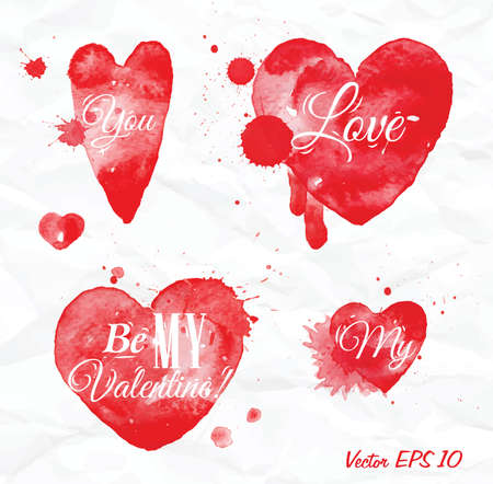 Watercolor Valentines Day Heart lettering Love in red color on light background  のイラスト素材