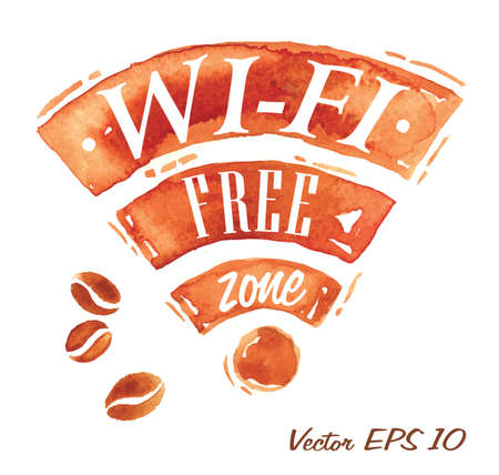 Wireless coffee, with the inscription Wireless symbol with splashes and blots prints Wireless のイラスト素材