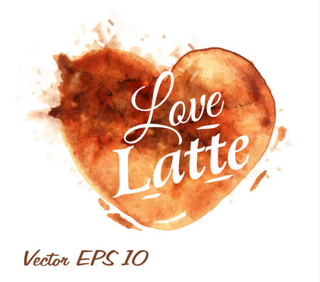 Heart drawn pour coffee with the inscription love latte with splashes and blots prints Cupのイラスト素材