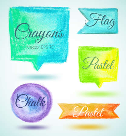 Set watercolor speech bubbles ribbons flags Vector illustration crayon, pastel のイラスト素材