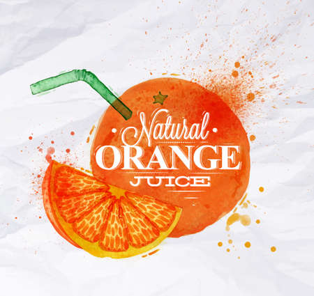 Poster with orange watercolor orange lettering natural orange juiceのイラスト素材