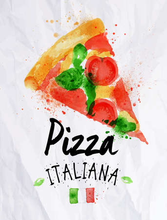Pizza watercolor pizza italianaのイラスト素材