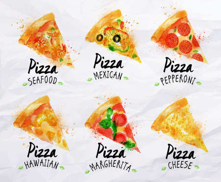 Pizza watercolor setのイラスト素材