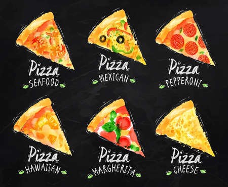 Pizza chalk setのイラスト素材