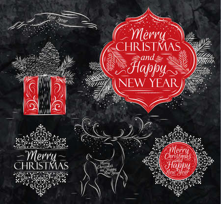 Merry Christmas graphics elegant vintage chalkのイラスト素材