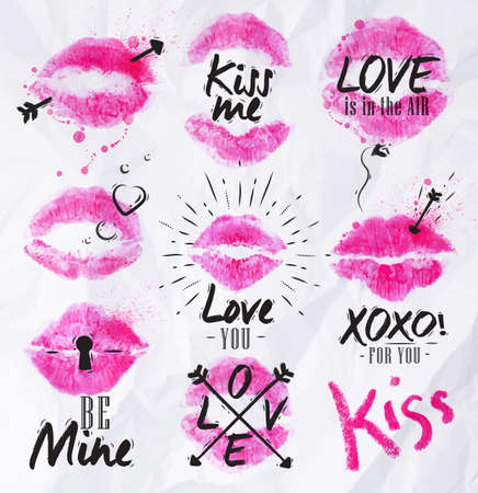 Kiss lipstick signs pinkのイラスト素材