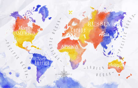 Watercolor world map red purpleのイラスト素材