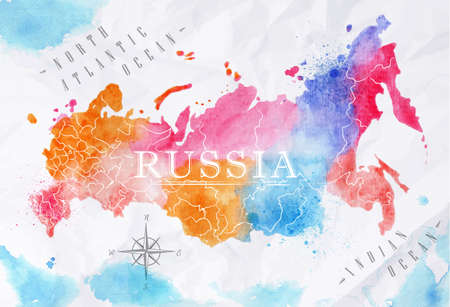 Watercolor map Russia pink blueのイラスト素材