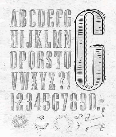 Vintage font set letters in retro style old alphabetのイラスト素材