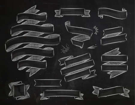 Set ribbons in vintage style stylized drawing with chalkのイラスト素材