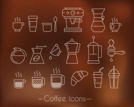 Coffee icons execution lines in minimalistic style symbolのイラスト素材