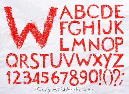 Alphabet set drawn pastel blots a spray red color. Easily editable. Vectorのイラスト素材