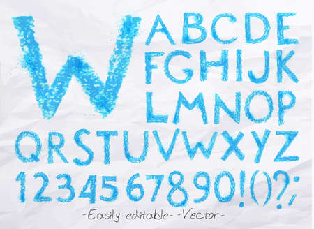 Alphabet set drawn pastel blots a spray blue color. Easily editable. Vectorのイラスト素材