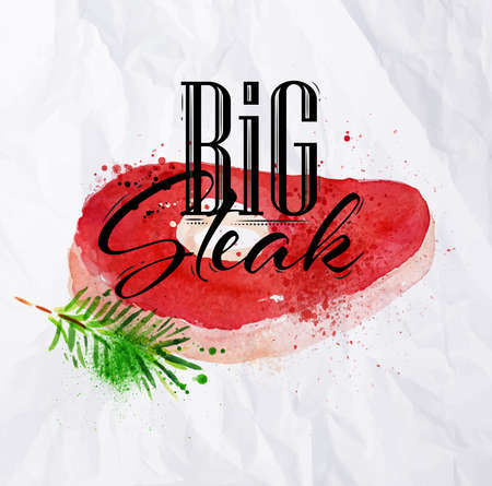 Big steak watercolor hand-drawing blots and stains with a spray paint  on crumpled paper.のイラスト素材