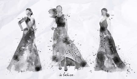 Black ink poster drawing in vintage style drawing on crumpled paper.のイラスト素材