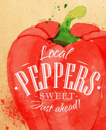 Poster watercolor pepper lettering local peppers sweet just ahead drawing on kraft paperのイラスト素材