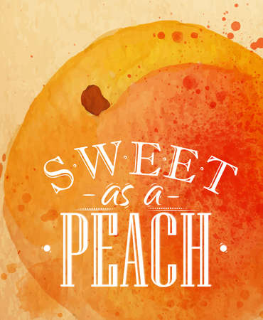 Poster watercolor peach lettering sweet as a peach drawing on kraftのイラスト素材