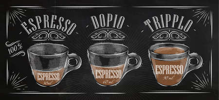 Poster coffee espresso in vintage style drawing with chalk on the blackboardのイラスト素材