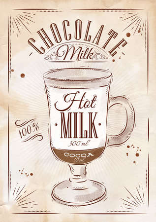 Poster coffee chocolate milk in vintage style drawing のイラスト素材