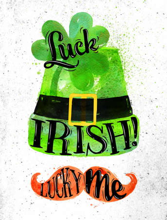 Poster St Patrick lettering luck irish luck me drawing in vintage style on dirty paper backgroundのイラスト素材