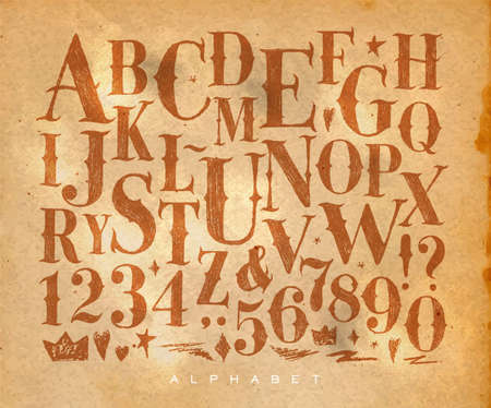 Vintage gothic font in retro style drawing on craft backgroundのイラスト素材