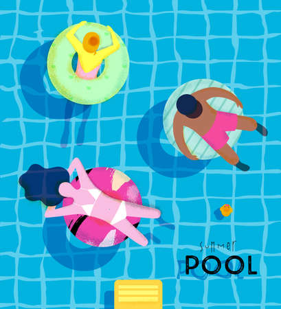 Summer poster with people swimming on the swimming pool.のイラスト素材