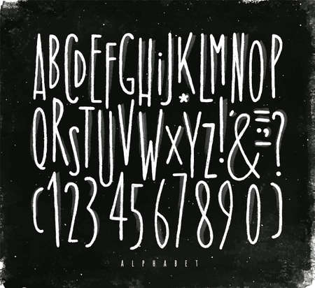 Alphabet set straight lines font in vintage style drawing with chalk on chalkboard backgroundのイラスト素材