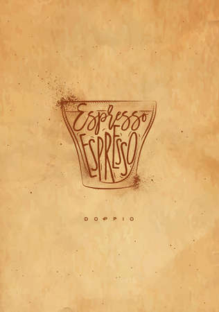 Doppio cup lettering espresso in vintage graphic style drawing with craftのイラスト素材