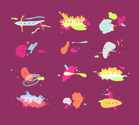 Design symbols drawing in vivid stylish abstract art on crimson backgroundのイラスト素材