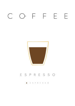 Poster design for coffee espresso with names of ingredients drawing in flat style vector illustrationのイラスト素材