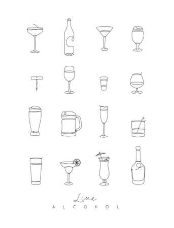 Alcohol icons hand drawing with pen lines on white background.のイラスト素材