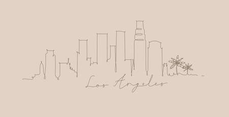 City silhouette los angeles in pen line style drawing with brown lines on beige backgroundのイラスト素材