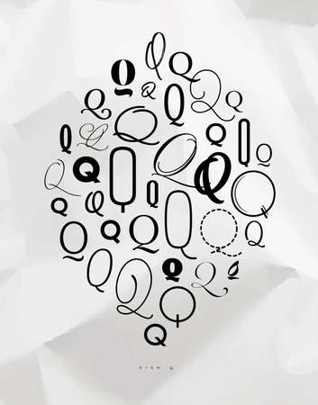 Poster hand drawn decoration symbol q drawing on crumpled paper backgroundのイラスト素材